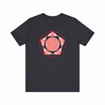 Chinese Five Blessings Bats With Shou Symbol Red White Graphic T-Shirt | V3
