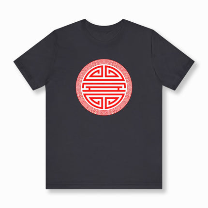 Chinese Shou Longevity Symbol T-Shirt | Red and White Graphic Unisex Tee V3