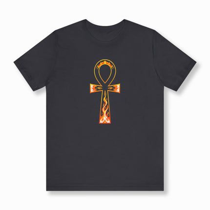 Flaming Ankh T-Shirt | Ancient Egyptian Symbol Graphic Tee | V2