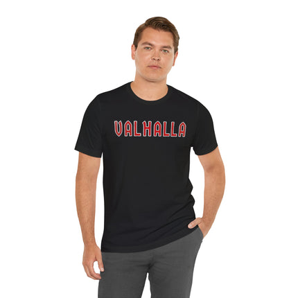 VALHALLA Norse Mythology Viking T-Shirt | Bold Red Letter Text Tee