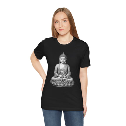 Meditating Buddha on a lotus graphic tee, symbolizing Zen and inner peace.