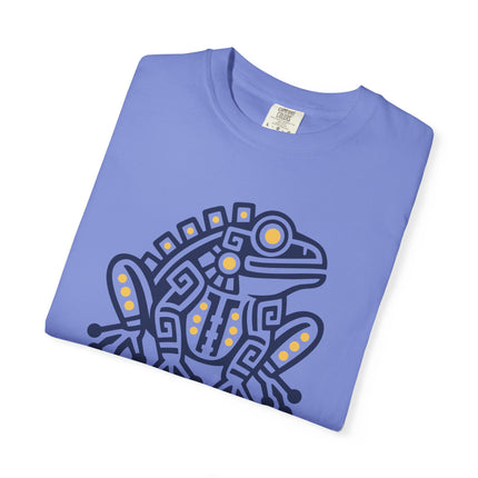 Aztec Frog T-Shirt | Green Geometric Amphibian with Gold Accents Tee