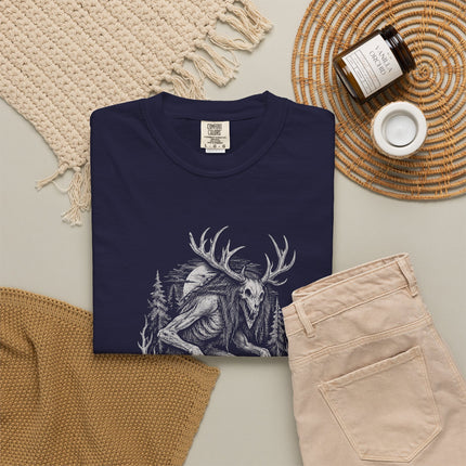 Wendigo T-Shirt | Antlered Forest Creature in Monochrome Horror Art
