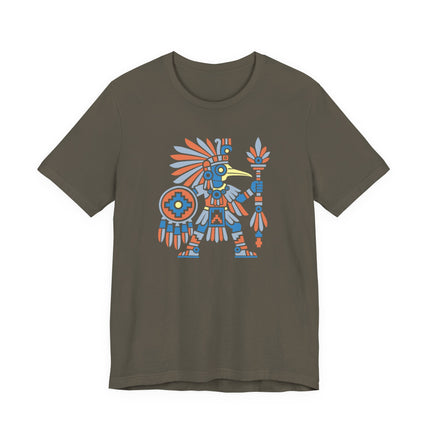 Aztec Hummingbird Warrior T-Shirt | Red and Gold Figure Graphic Tee