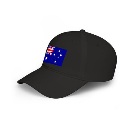 Black baseball cap featuring the Australian flag. Show your Aussie pride and support Australia.
