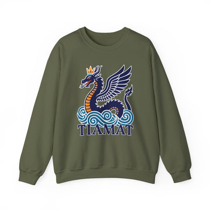 Tiamat winged dragon graphic featuring Mesopotamian mythology art.