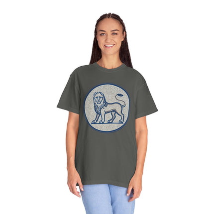 Blue Grey Mosaic Lion T-Shirt | Ancient Animal Graphic Tee | Comfort Colors