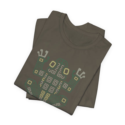 Mayan Frog T-Shirt | Olive and Cream Geometric Amphibian Design Tee