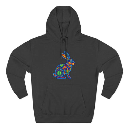 Colorful Huichol Rabbit Hoodie | Mexican Folk Art Inspired Pullover Hoodie