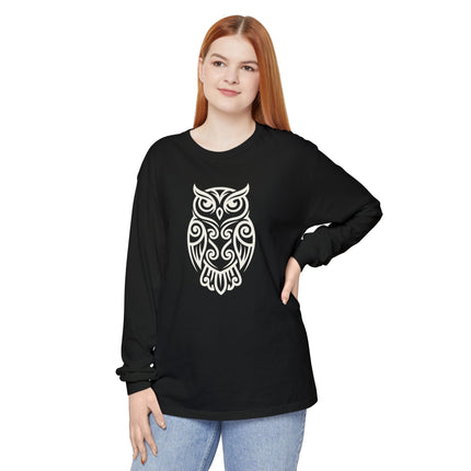 Geometric Owl Long Sleeve T-Shirt | Nocturnal Bird Line Art