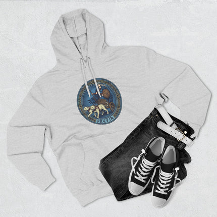 Freyja Norse Goddess chariot art graphic on a pullover hoodie featuring Viking mythology.