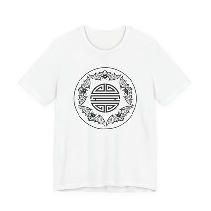 Five Blessings bats graphic tee featuring Chinese culture and good fortune symbolism.