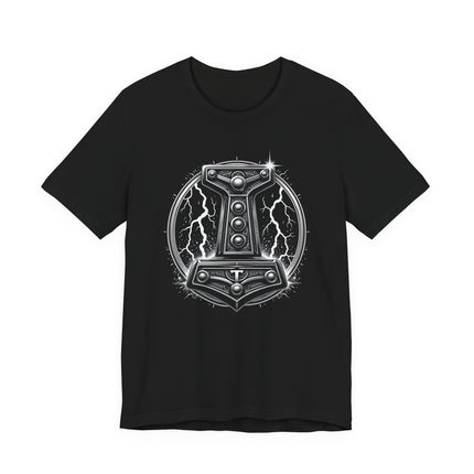 Mjolnir hammer graphic tee featuring Thor's symbol from Norse Mythology.