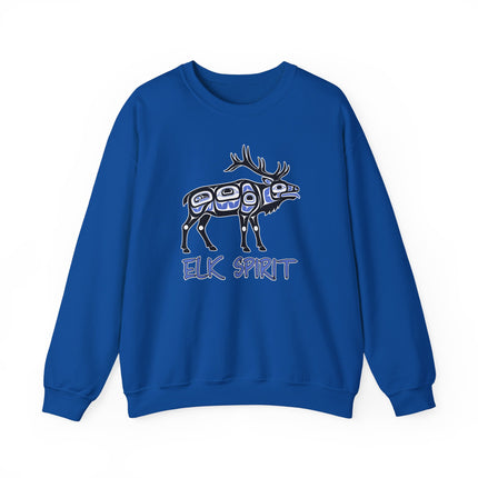 Elk Spirit Formline Art design printed on an indigenous pullover sweatshirt.
