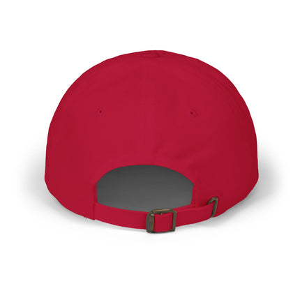 Red baseball cap featuring the embroidered Hammer and Sickle symbol.