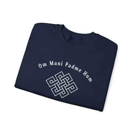 Om Mani Padme Hum Endless Knot Buddhist mantra spiritual sweatshirt pullover design.