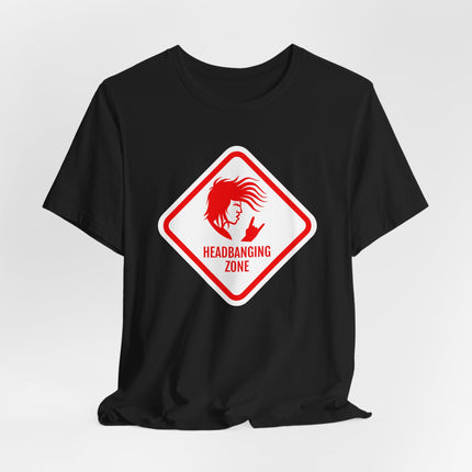 Headbanging Zone rock graphic t-shirt featuring a metal silhouette design.