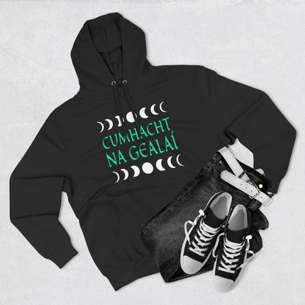 Irish Gaelic "Power of the Moon" hoodie design with celestial moon phases.