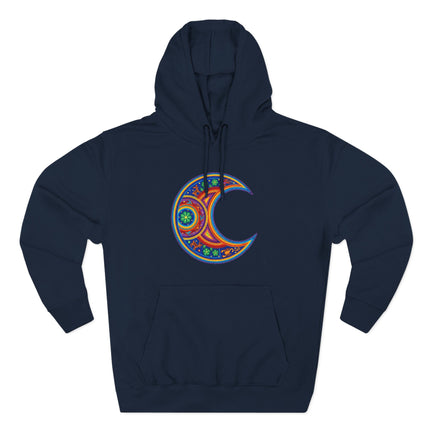 Huichol Moon Hoodie | Colorful Indigenous Art Crescent Pullover Hoodie