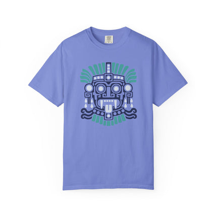 Tlaloc Aztec Rain God T-Shirt | Blue and Teal Geometric Face Design Tee