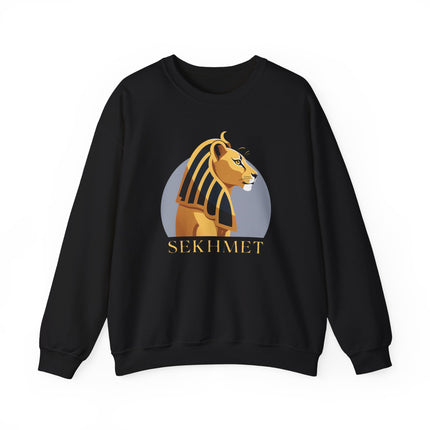 Sekhmet lion goddess graphic sweatshirt featuring ancient Egyptian mythology art print pullover.