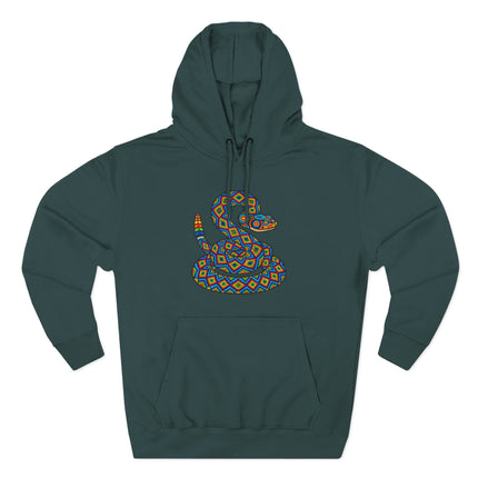 Huichol Rattlesnake Hoodie | Colorful Geometric Folk Art Pullover Hoodie