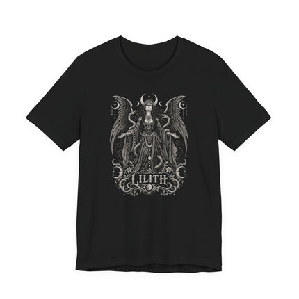 Lilith T-Shirt | Winged Gothic Figure with Serpents and Moons Tee