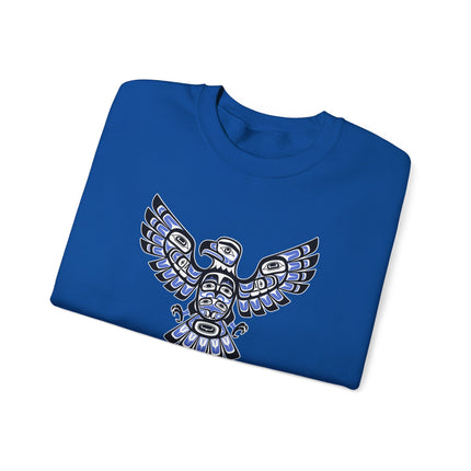 Tribal Native American eagle spirit artwork printed on a comfortable pullover sweatshirt.