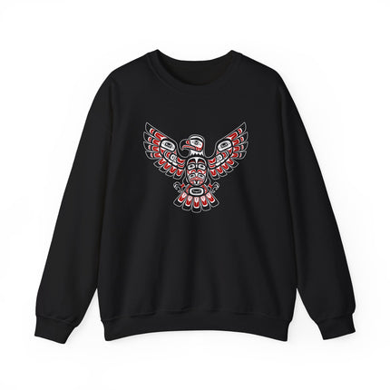 Indigenous eagle graphic on a comfortable Pacific Northwest tribal sweatshirt pullover.