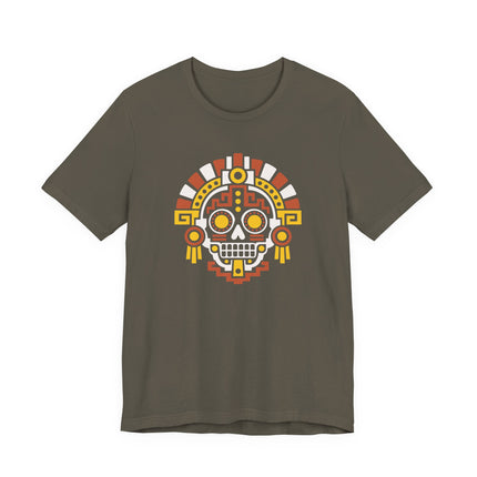 Aztec Skull T-Shirt | Geometric Mesoamerican Headdress Graphic Tee