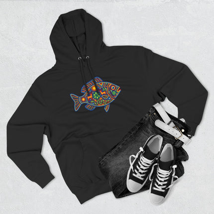 Huichol Fish Hoodie | Colorful Mexican Folk Art Deer Sun Pullover Hoodie