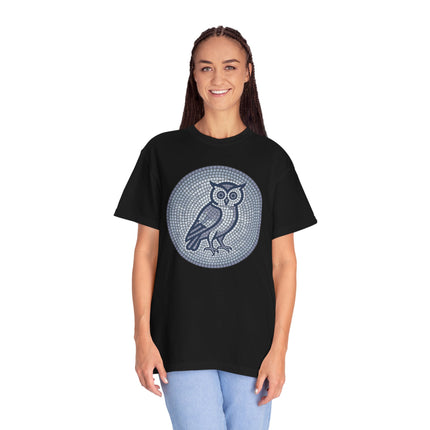 Mosaic Owl T-Shirt | Geometric Blue Grey Wisdom Graphic Tee | Comfort Colors