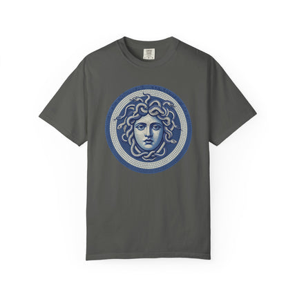 Blue Medusa Mosaic T-Shirt | Greek Mythology Gorgon Head Graphic Tee
