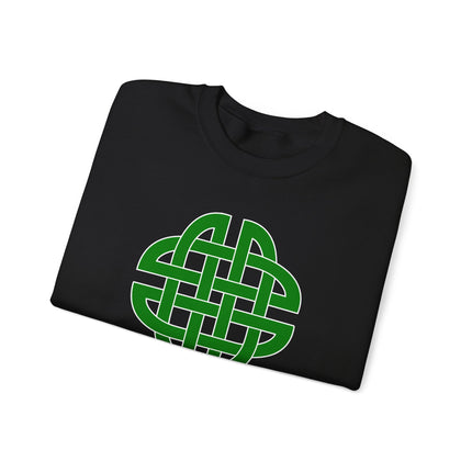 Green Celtic Knot Sweatshirt with shield motif graphic print on a unisex pullover.