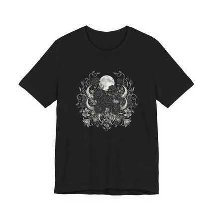Mystic Nature Moon Black Roses T-Shirt | Witchy Aesthetic