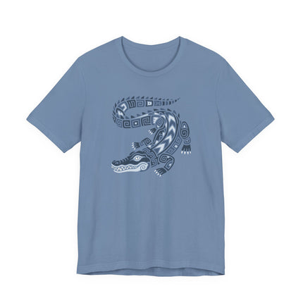Mayan Crocodile T-Shirt | Curled Reptile with Geometric Patterns Tee