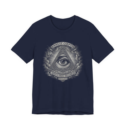 All-Seeing Eye of Providence t-shirt featuring Illuminati and Masonic symbols.