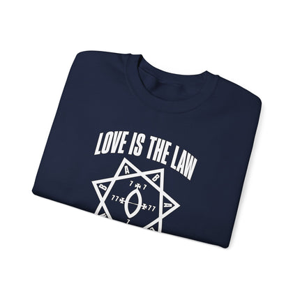 Love Is The Law Will Thelema Babalon star heptagram print sweatshirt.