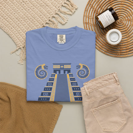Stepped Pyramid T-Shirt | Red and Gold Mesoamerican Graphic Tee