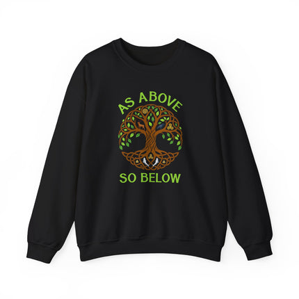 Celtic Tree of Life graphic sweatshirt featuring mythology and nature symbols.