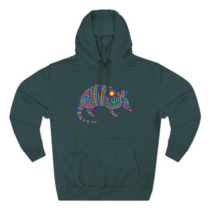 Colorful Huichol Armadillo Hoodie | Mexican Folk Art Tribal Sun Cactus Pullover Hoodie