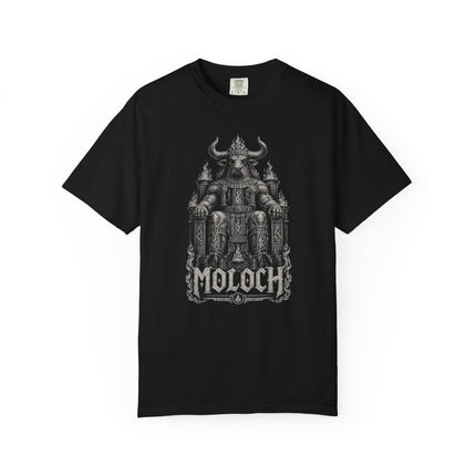 Moloch T-Shirt | Horned Throne Figure in Gothic Fantasy Art