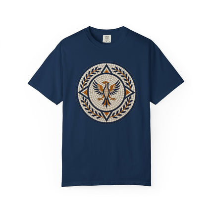 Mosaic Phoenix T-Shirt | Blue Roman Style Mythological Bird Graphic Tee