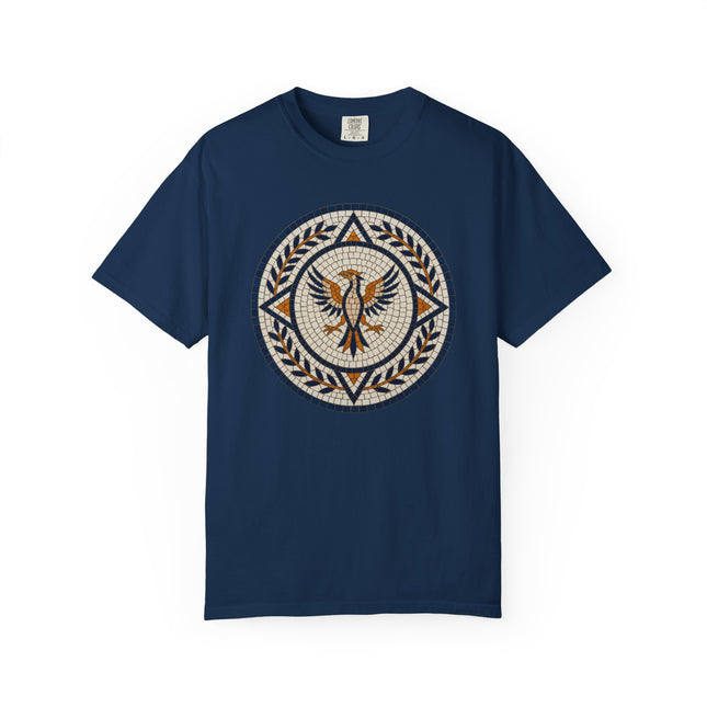 Mosaic Phoenix T-Shirt | Blue Roman Style Mythological Bird Graphic Tee