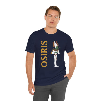 Osiris Egyptian god graphic t-shirt featuring ancient mythology art and the deity's name.