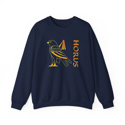 Horus Egyptian god sweatshirt with striking falcon mythology graphic print pullover.