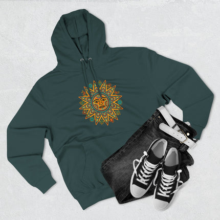 Huichol Sun Hoodie | Colorful Indigenous Mexican Art Pullover Hoodie