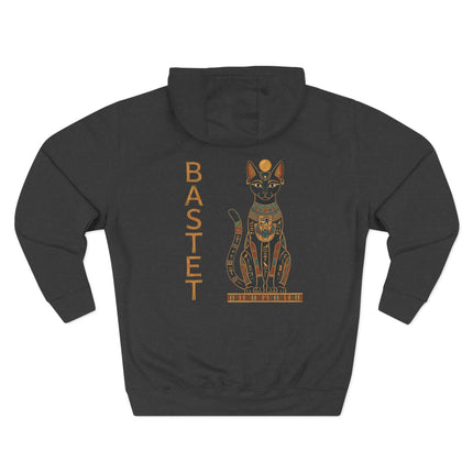 Bastet Egyptian cat goddess graphic print featuring ancient Egyptian art and hieroglyphs.