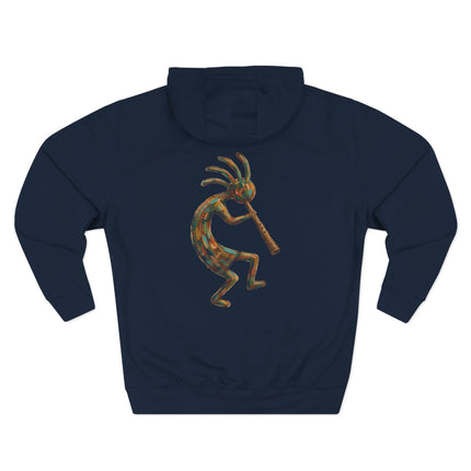 Colorful Kokopelli flute player design with southwestern tribal mosaic art print.