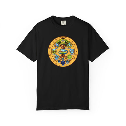 Norse Yggdrasil Nine Worlds Tree T-Shirt | Nine Realms Runes Midgard Serpent